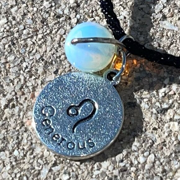 LEO IRON ZODIAC AND MOONSTONE PLANET CHARM BLACK SILK CORD NECKLACE - Picture 2 of 7